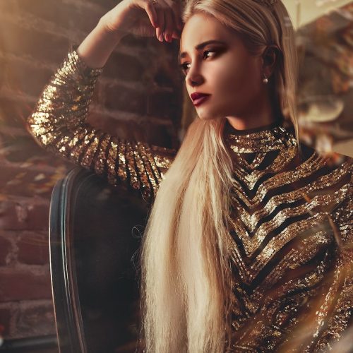 women's gold long-sleeved dress